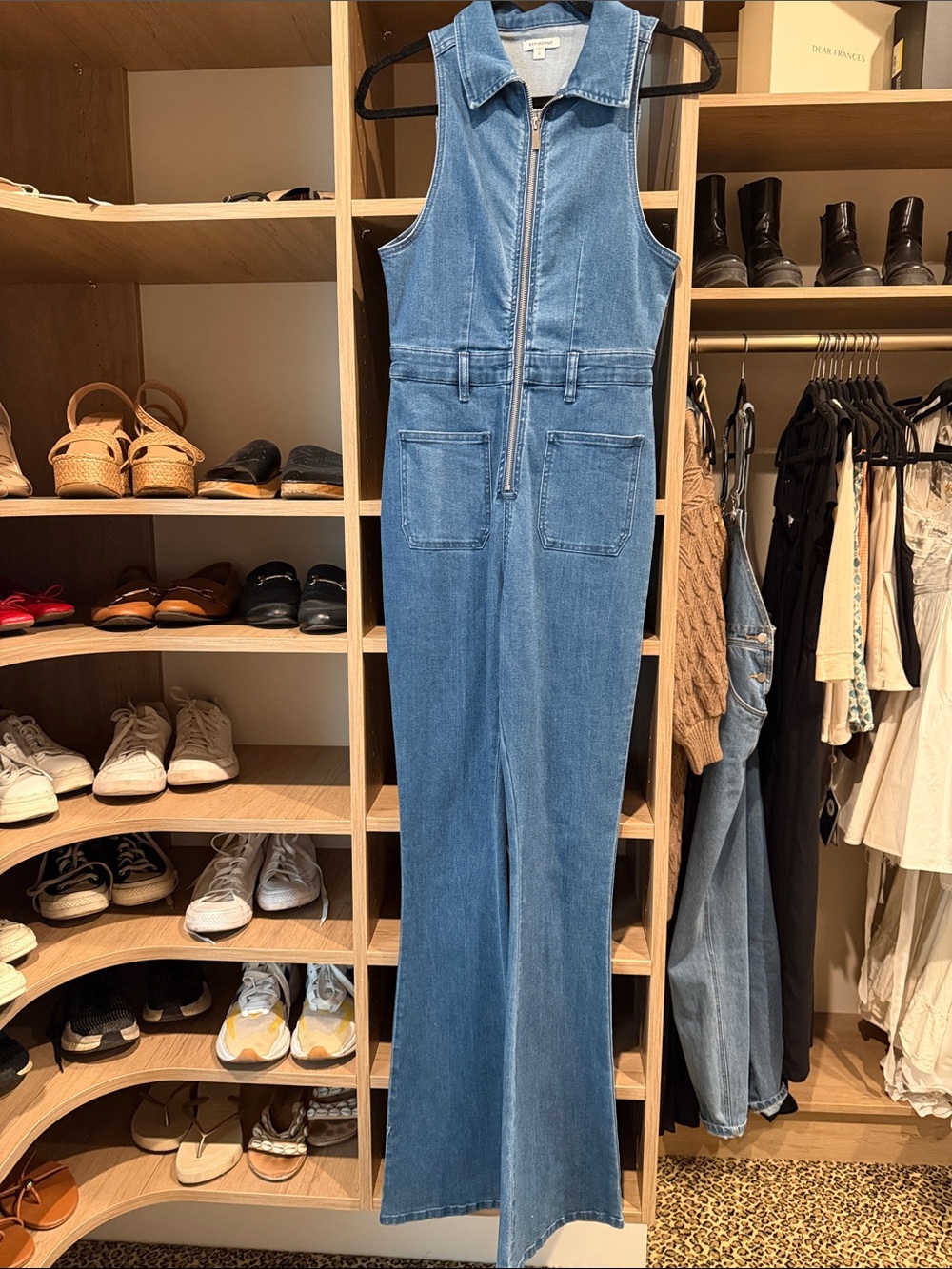 WeWoreWhat Sleeveless Zip-Front Denim Jumpsuit in Medium Blue - Picture 2 of 8